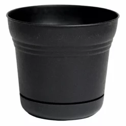 Bloem Saturn Planter with Saucer, Black, SP1200, 12 IN