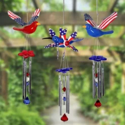 Exhart Patriotic WindyWings Wind Chimes, 7 IN, Red, White and Blue, 40113