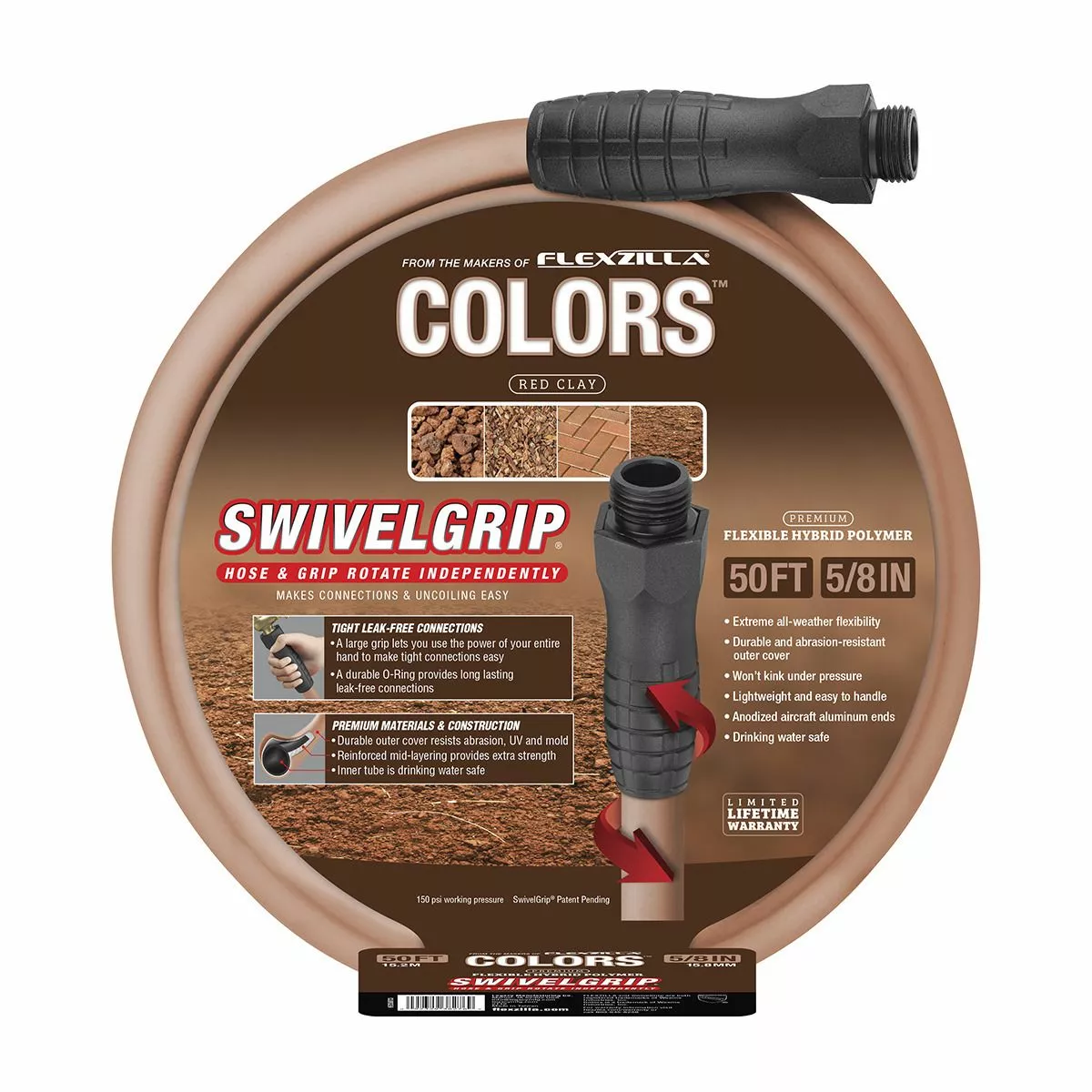 Colors SwivelGrip Garden Hose, 3/4 IN - 11 1/2 IN GHT Fittings, Red Clay, HFZC550TCS, 5/8 IN x 50 FT 6 Colors SwivelGrip Garden Hose, 3/4 IN - 11 1/2 IN GHT Fittings, Red Clay, HFZC550TCS, 5/8 IN x 50 FT - Image 4