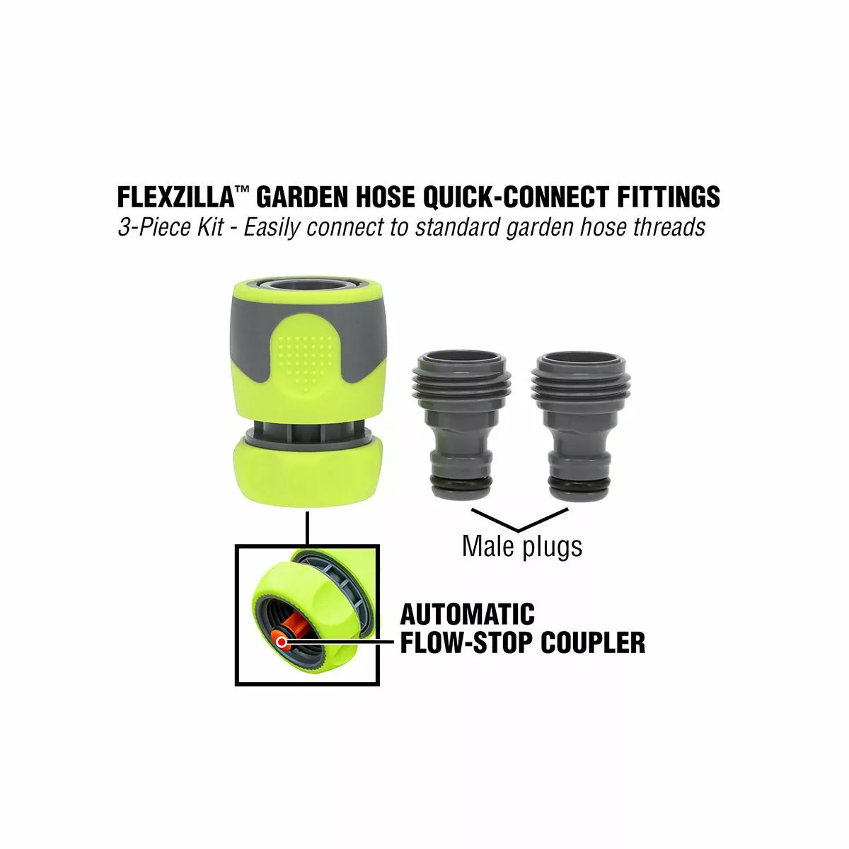 Flexzilla Garden Hose Quick-Connect Fitting Coupler & Plug Kit, ZillaGreen, 3-Piece, HFZGAK12 4 Flexzilla Garden Hose Quick-Connect Fitting Coupler & Plug Kit, ZillaGreen, 3-Piece, HFZGAK12 - Image 2