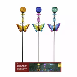 Alpine Solar Swirl Glass & Metal Butterfly Stake, Assorted Colors, LJJ1070A