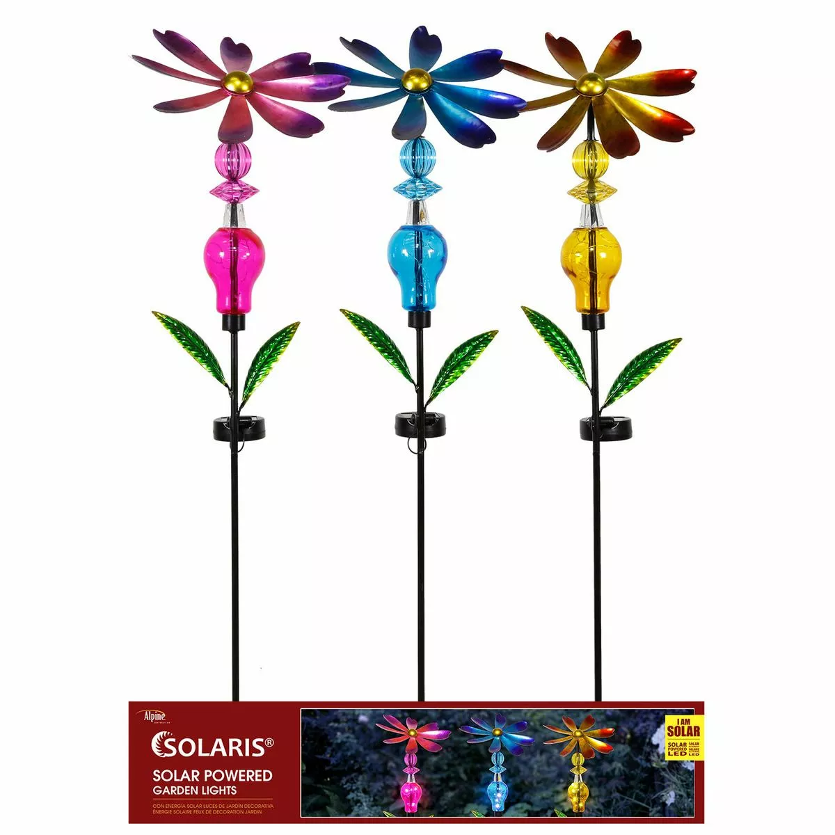 Alpine Solar Bejeweled Spinning Floral Stake, Assorted Colors, LJJ1120A 3 Alpine Solar Bejeweled Spinning Floral Stake, Assorted Colors, LJJ1120A