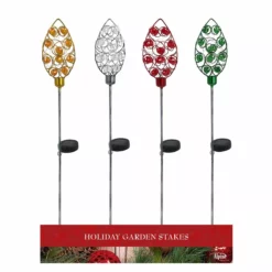 Alpine Solar Metal Christmas Bulb Garden Stake, Assorted Colors, QLP1528A