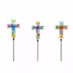 Alpine Solar Floral Cross Garden Stake, Assorted Styles, RGG454A