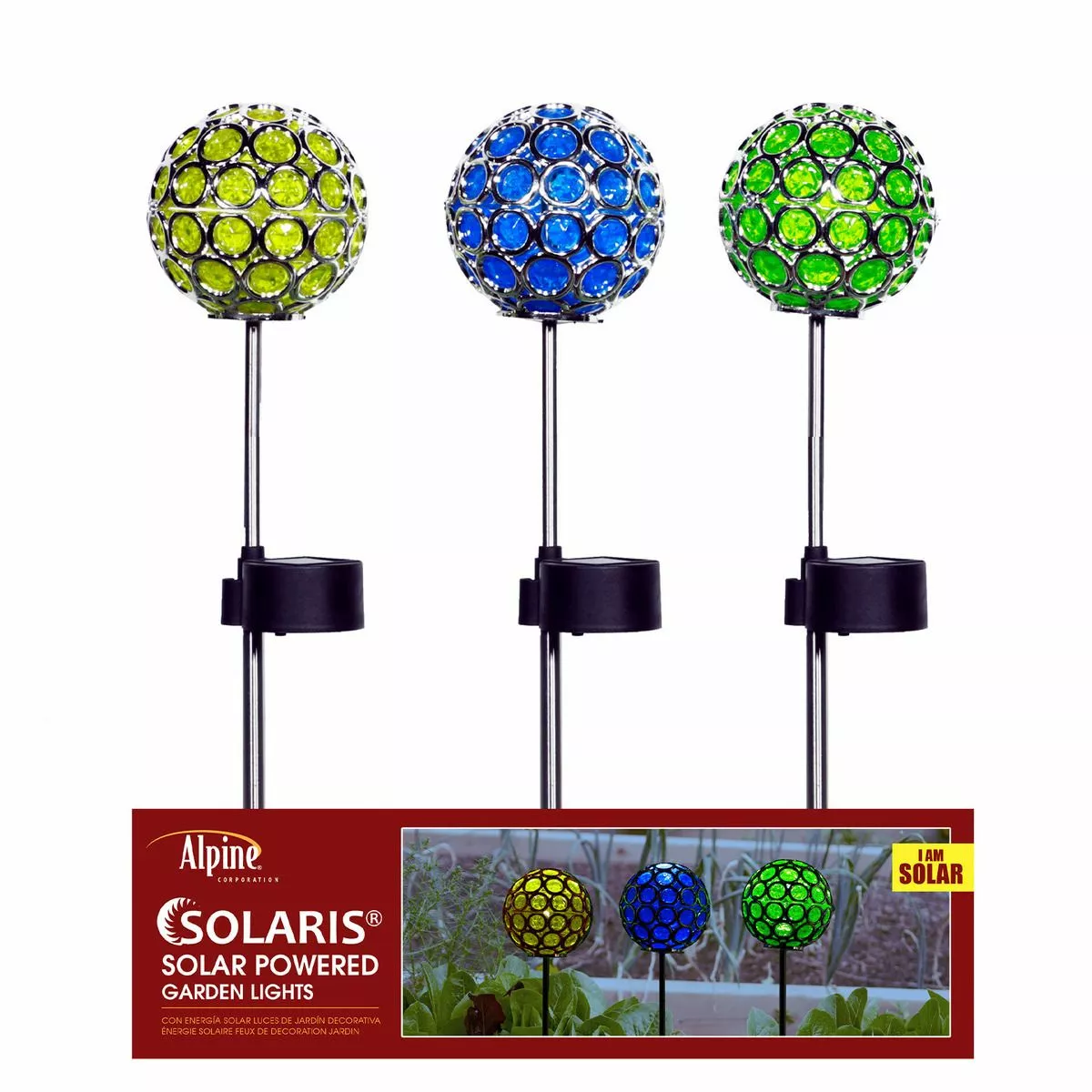 Alpine Solar Ball Garden Stake with LED Light, Assorted Colors, SKY212ABB 3 Alpine Solar Ball Garden Stake with LED Light, Assorted Colors, SKY212ABB